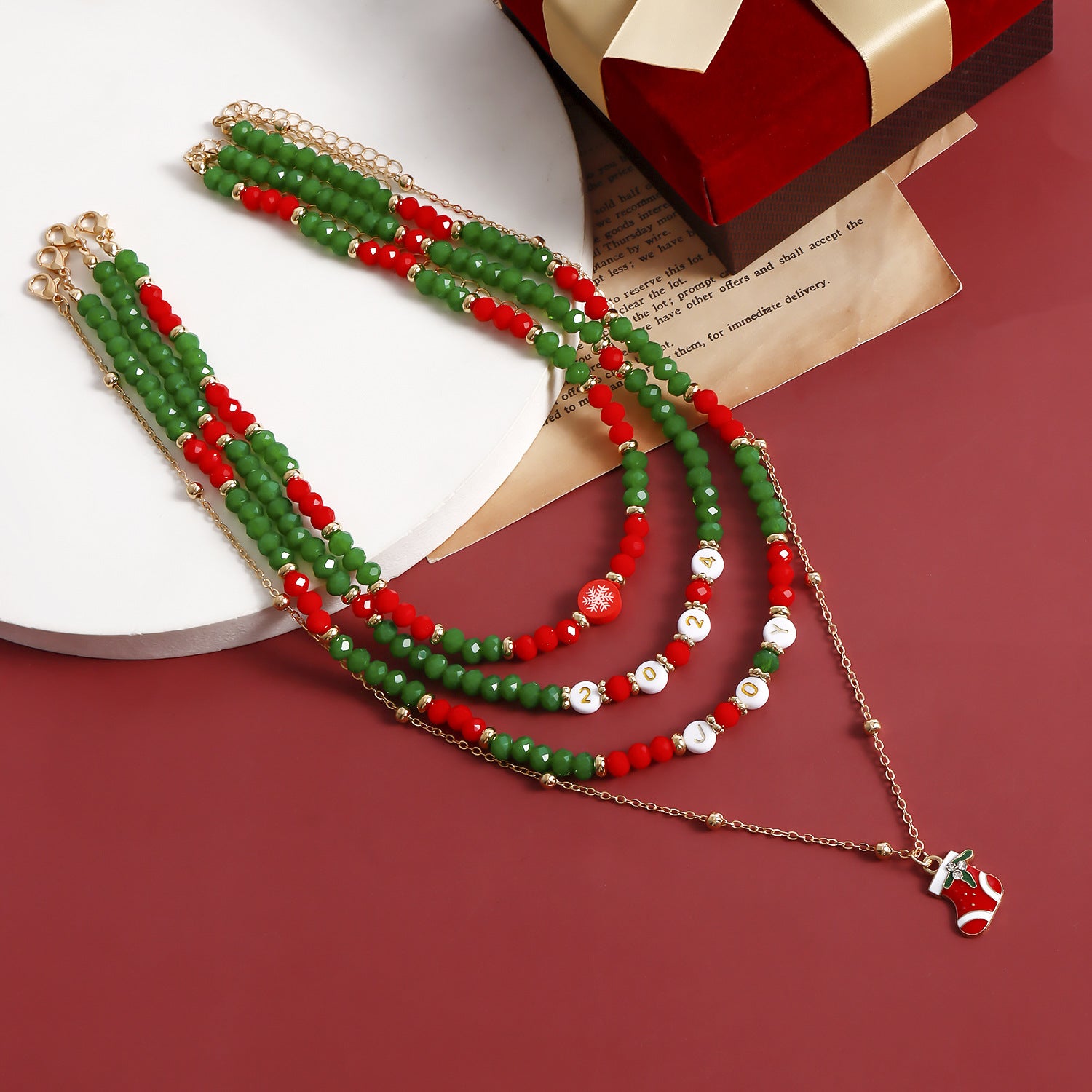 Wholesale Christmas Snowman Elk Imitation Crystal Necklace Set Sweater Chain